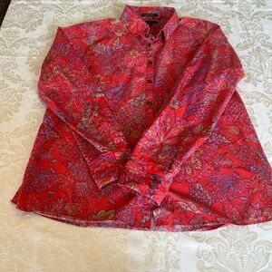 Lands' End Red Paisley Floral Button-Down Shirt